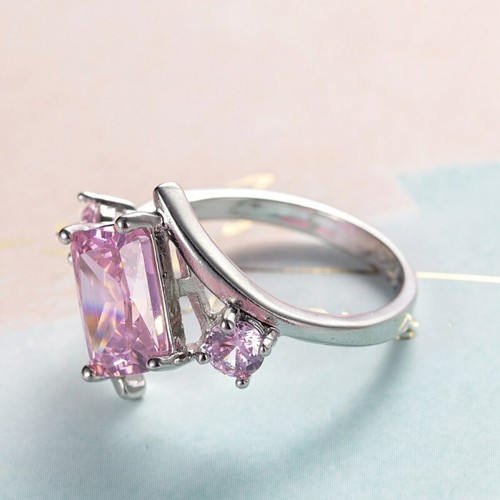 Elegante anillo de compromiso de plata 925 corte princesa de 4 garras banda Cz para mujer talla 6-10 - Imagen 6 de 9
