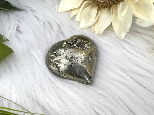 Druzy Pyrite Heart Carving - 54MM Pyrite Heart - 152g Pyrite Heart - Polished - Picture 9 of 9