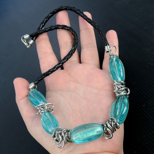 Cyan Colour Ceramic Glass Bead Necklace, 510mm (20 inch) - Picture 1 of 4