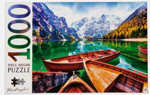 Puzzlebug 1000 Teile Puzzle - Malerischer Bergsee mit Holzbooten - Bild 4 von 4
