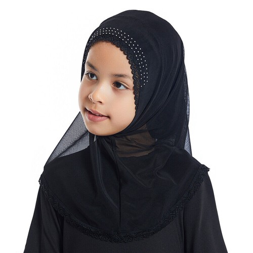 Children Girls Kids Hijab One Piece Amira Turban Shawls Headwrap Islamic Scarves - Picture 24 of 68