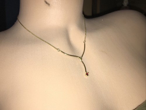 Carlo BIAGI ~ Dainty Vtg GP Ruby Y Shaped Crystal Choker Necklace Signed - Picture 4 of 12
