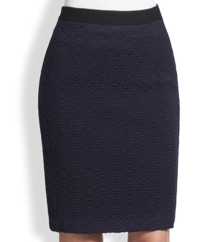 NWT $248 Nanette Lepore Sherlock Leather Waist Diamond Pattern Pencil Skirt 2 - Picture 1 of 10