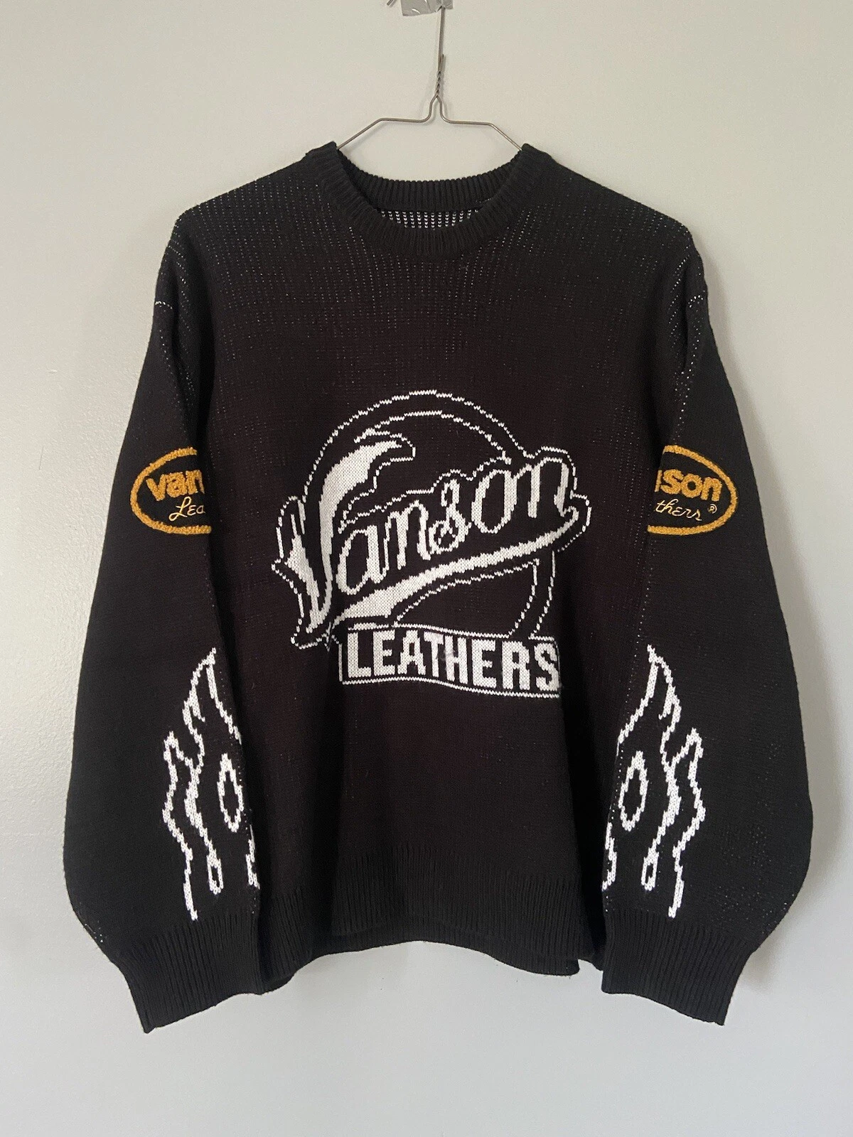Pull tricoté cuir Supreme Vanson SS22 taille L noir patchwork top