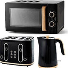 Black Wood Textured Scandi Kettle Toaster Microwave Set Stylish Kitchen Esential