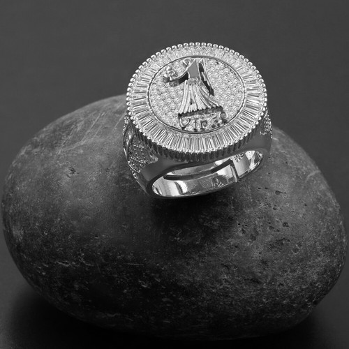 18K White Gold Finish Zodiac Sign Astrology Baguette Lab Diamond Men's Ring Band - Picture 25 of 45