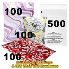 300 Designer Poly Mailers PLUS 500 Clear Shipping Bags