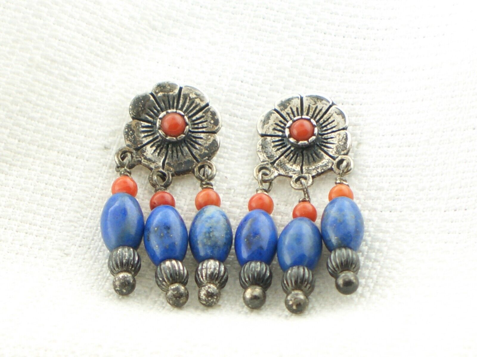 Important Vintage Native American Jewelry Navajo Lapis Opal Maiden Sterling Silver Earrings Old Important Vintage Native American Jewelry Navajo Lapis Opal Maiden Sterling Silver Earrings Old