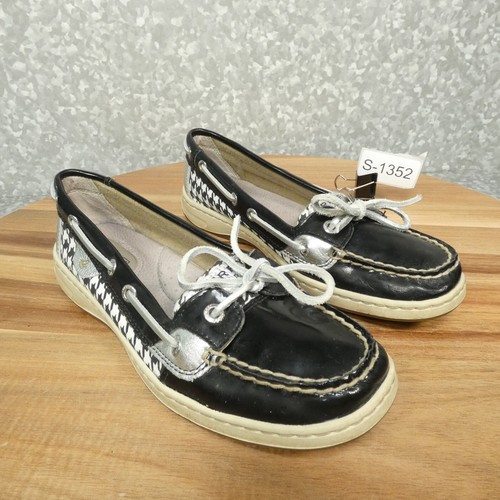 Sperry Top Sider Schuhe Damen 6,5M Angelfish schwarz Lackleder Houndstooth