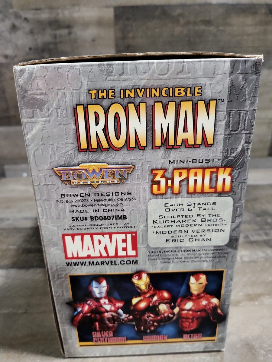 Marvel Bowen Mini-Bust Iron Man 3-pack Silver Modern Retro Marvel Bowen Mini-Bust Iron Man 3-pack Silver Modern Retro
