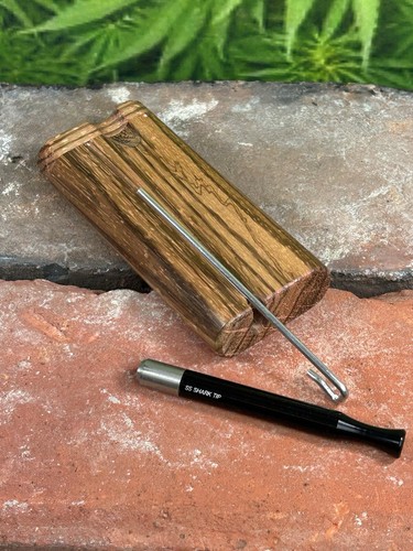 4" Classic Zebrawood Twist Top Dugout With Poker & Black Shark Tip - Picture 6 of 6