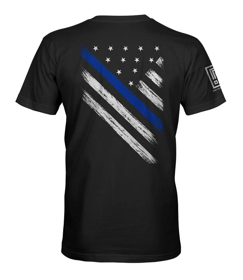 Fantastic Tees Thin Blue Line USA Flag Patriotic Police Support Men's T Shirt - Image 3 of 4