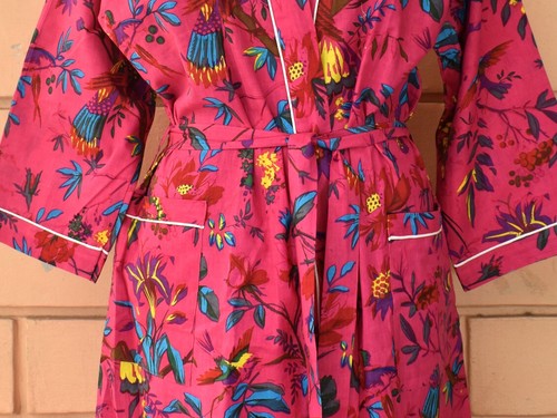 INDISCHER BAUMWOLLKIMONO BADEMANTEL NACHT MAXIKLEID KIMONO KLEID ALLE BLUMEN KIMONO USA - Bild 19 von 73