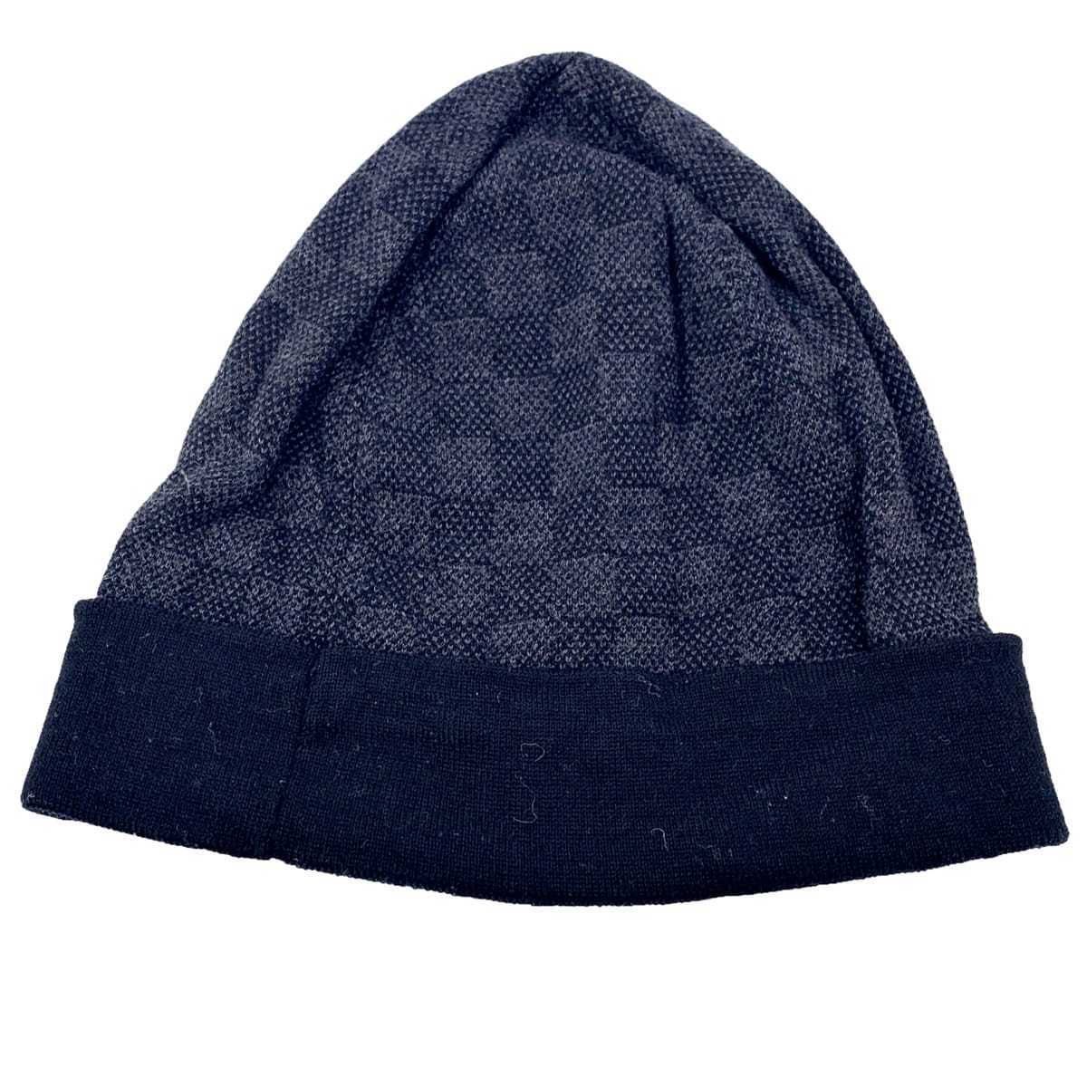 LOUIS VUITTON Knit Beanie Hat Petit Damier Graphite M70009 Black 