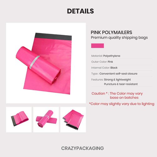 100 x 4 Sizes Pink Poly Mailer Plastic Satchel Courier Self Sealing Shipping Bag - Picture 2 of 14