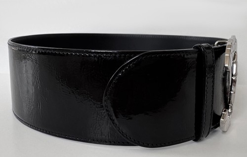 CINTURA LARGA CHANEL 07P PASSERELLA NERA VERNICE ARGENTO LOGO CC 70 28 - Foto 8 di 21