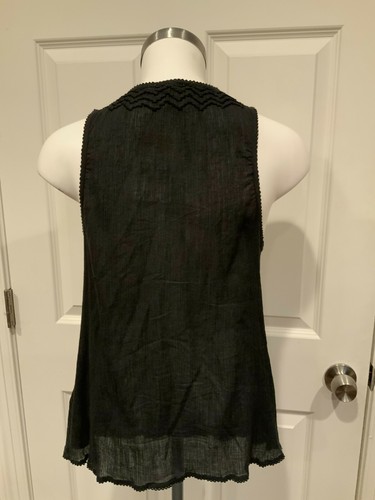 Joie Sheer Black Embroidered Tank Top W/ Tassle Tie, Size Small - Picture 5 of 8