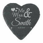 Personalised Engraved Heart Slate Wedding Coaster Mr&Mrs with Hearts