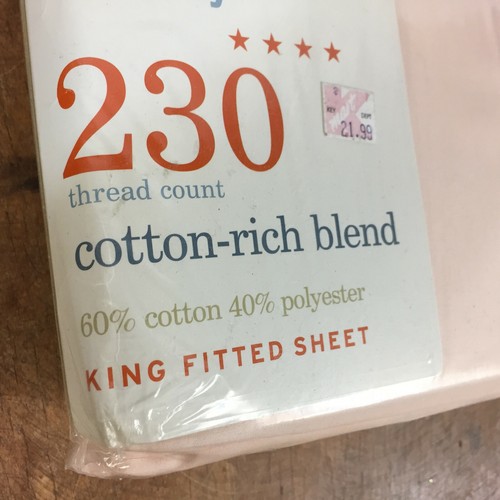 New Vtg Martha Stuart King Bed Fitted Sheet Pink Pastel Shabby Chic Cotton Blend - Picture 2 of 6