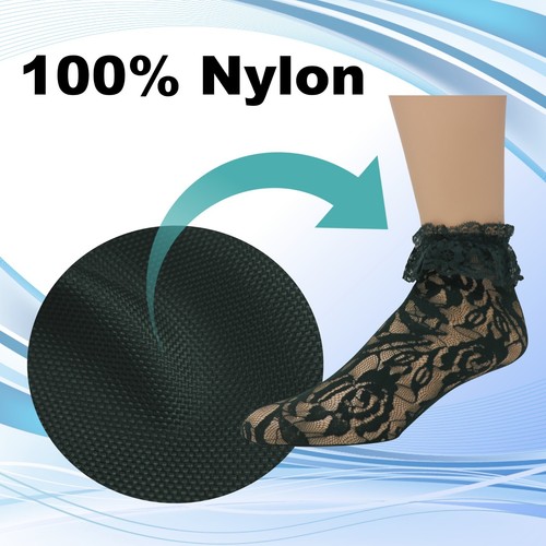 EMEM Apparel Damen einfarbige Spitze Fußkettchen Socken Strümpfe mit Rüschen - Bild 26 von 87