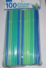 Drinkmate Neon Plastic Fexible Straws - 100 Count BPA FREE Blue & Green