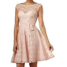 MORI LEE Pink Blush Lace Illusion Neck Fit & Flare Formal Mini Evening Dress 12