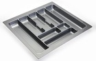 Cutlery tray inserts for kitchen drawers, grey or white plastic, sizes 300-1000