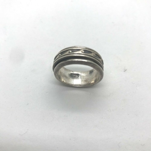 Anillo de preocupación de colección México plata esterlina 925 ondas giratorio banda ancha niello - Imagen 3 de 7