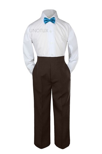 Baby Toddler Kid Boys Wedding Formal 3pc Set Shirt Brown Pants Bow Tie Suit S-7 - Picture 22 of 24