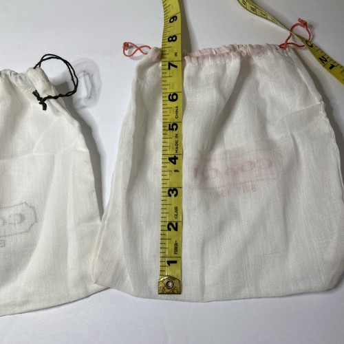2 White Coach Logo Drawstring Dust Bag Cover Storage 7x7" Cloth Linen Bags - Picture 4 of 7