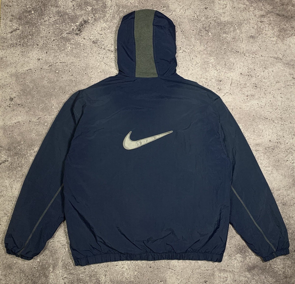 Vintage Nike 90s Big Swoosh Navy Nylon Hooded Heavy Zip Jacket Size XL |  eBay