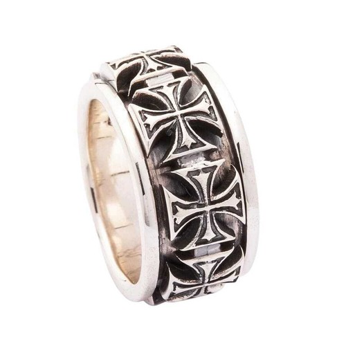 925 Sterling Silver Iron Cross Biker Spinner Ring Men's Harley New - Picture 7 of 8