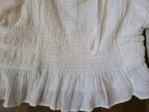 Free People Chloe Gauze Smocked Top Tie Back M White/Cream Sweetheart Neckline - Picture 12 of 12