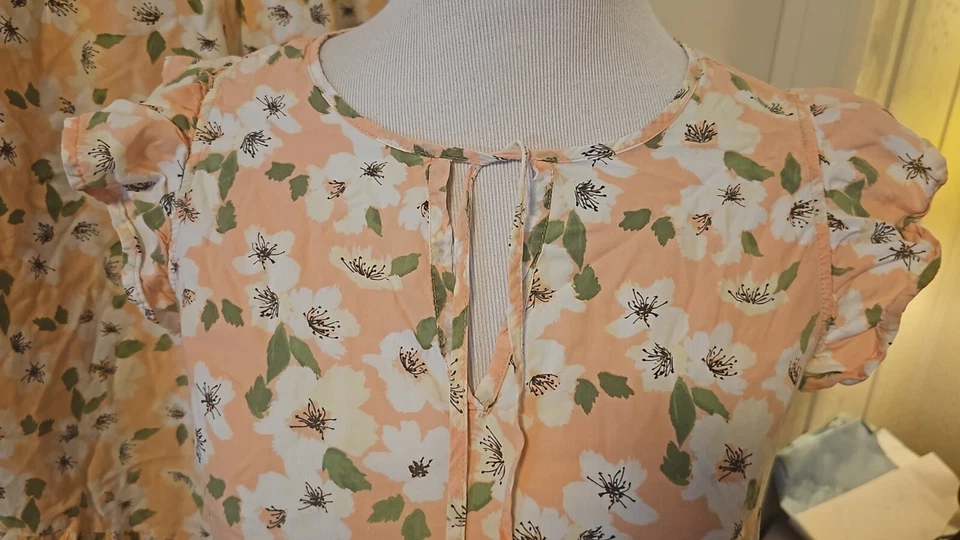 Gilligan & O Malley PJ Set Melocotón Blanco Floral Mujer S Volantes Femenino Sedoso Foto 3 de 4