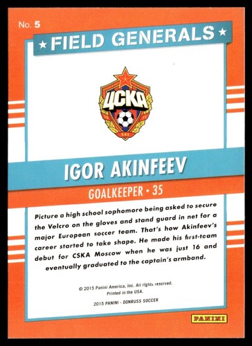 2015 Donruss Field Generals Igor Akinfeev CSKA Moscow #5 - Picture 2 of 2