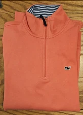 VINEYARD VINES  1/4 Zip Pullover Sweater - Orange-Coral w/ Navy whale - Men's XS