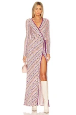 Free People Large Phoebe Long Sleeve Maxi Wrap Dress Bohemian Multicolor NWT