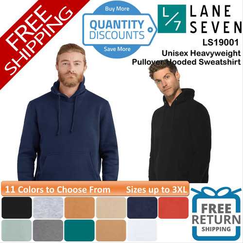 🔥 Lane Seven Unisex Heavyweight Pullover Hooded Sweatshirt Up To 3XL LS19001 - Picture 1 of 56