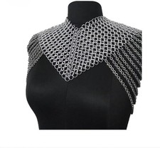 Medieval Chainmail Shoulder Armor, Aluminum Neck Collar, SCA LARP Costume Silver
