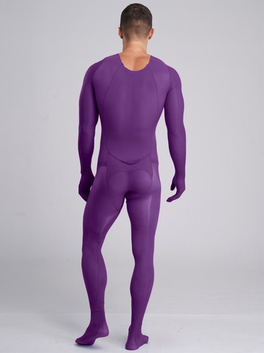 Men Unitard Glossy Bodysuit Sissy Jumpsuit Opening Sheath Bodystocking Opaque - Picture 109 of 128