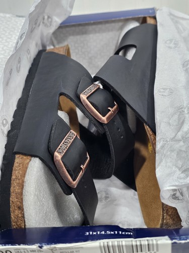 Birkenstock Arizona Birkibuc Birko-Flor Stone Leather Sandals Size L8 M6.5 - Picture 13 of 13