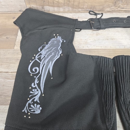 Vance Leathers Womens XL Motorcycle Chaps Black Blue Embroidery Lined - Picture 2 of 19
