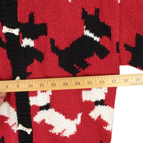 Vintage Belle Pointe Knit Sweater Cardigan Holiday Women Size S Dog Puppy Red - Picture 9 of 11