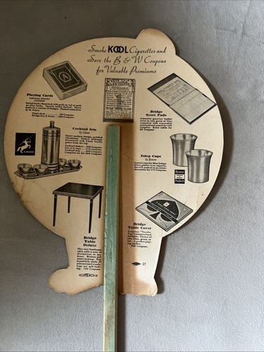 ANTIQUE 1927 KOOL CEGARETTES ADVERTISING FAN / WILLIE the KOOL PENQUIN MASCOT - Picture 10 of 12