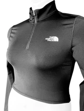 The North Face Black Training Flex Cropped 1/4 Zip Tech Long Sleeve Sz S Tee