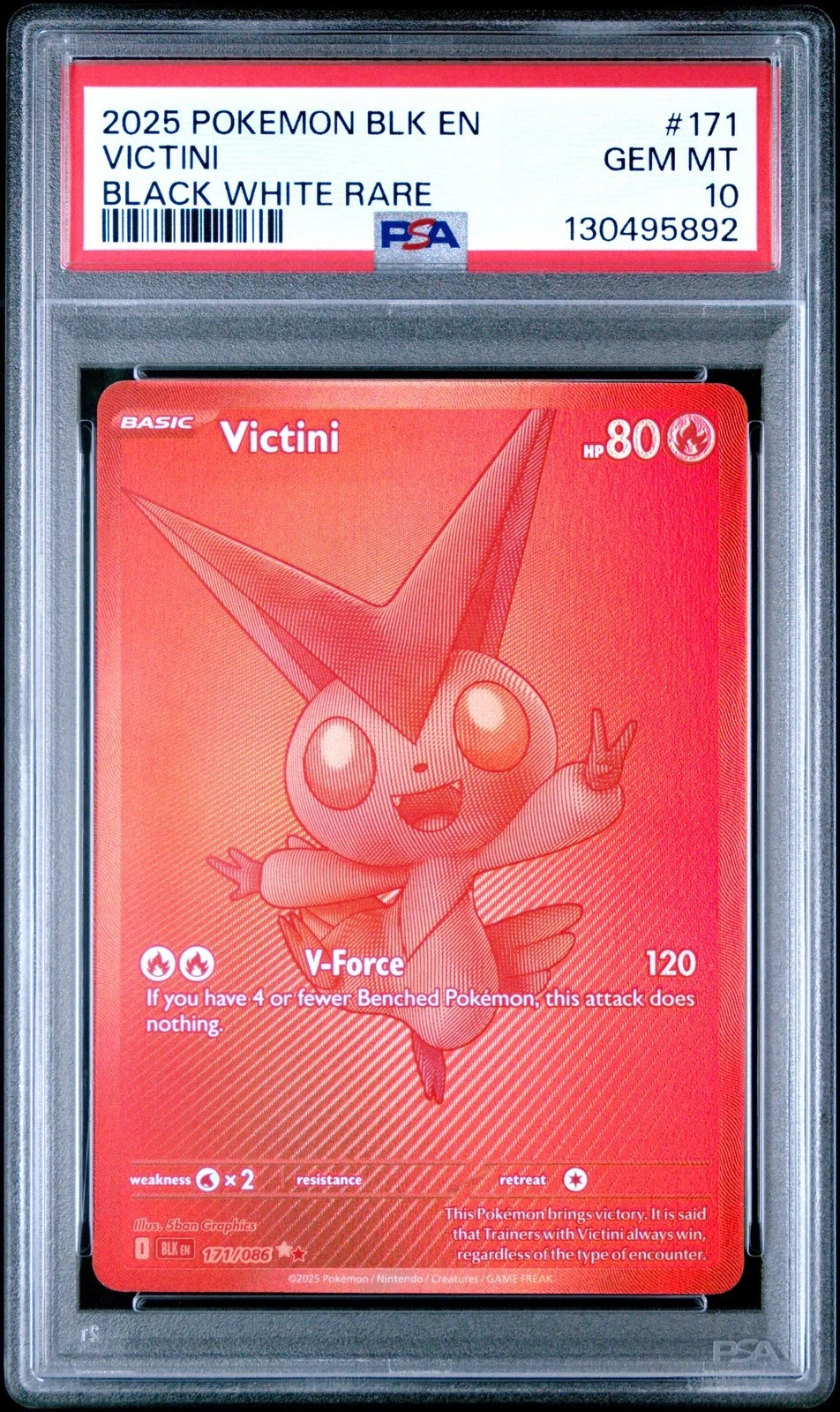 2025 POKEMON BLK EN-BLACK BOLT BLACK WHITE RARE #171 VICTINI - PSA 10