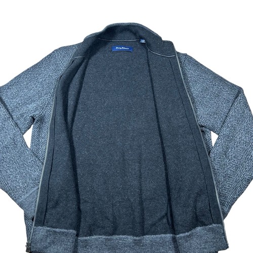 Suéter Tommy Bahama Para Hombres Grande Cremallera Completa Bebé Mezcla de Lana de Alpaca Gris Espiga - Imagen 3 de 11
