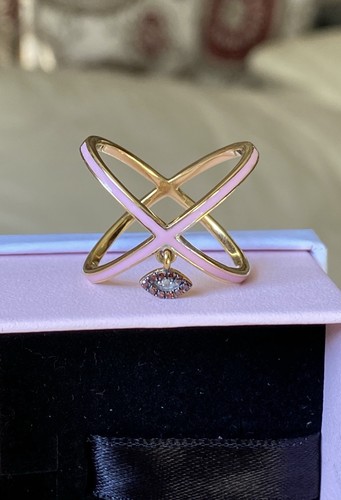 Raritäten Sterlingsilber roter Diamant & rosa Emaille Evil Eye Charm X Ringgröße 8 - Bild 16 von 19