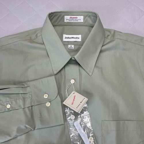 Vintage John Weitz Shirt Men’s 16 34/35 Button Front Micropolpin Broadcloth - Picture 1 of 16