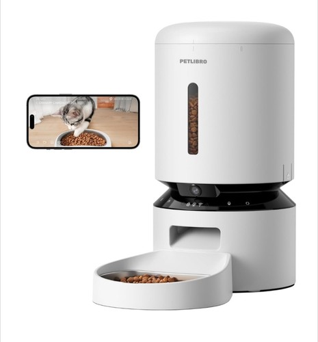 PETLIBRO Automatic Cat Feeder with Camera, 1080P HD Video, White-5L, Single Bowl